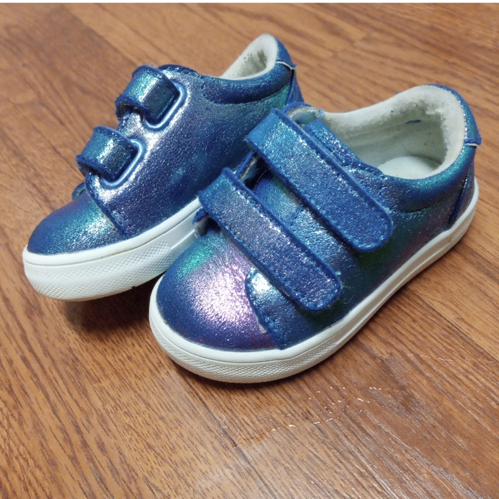 👣2/$15 or 3/$20 Cat & JackGlitter Bold Blue Velcro Strap Baby Sneakers Shoes